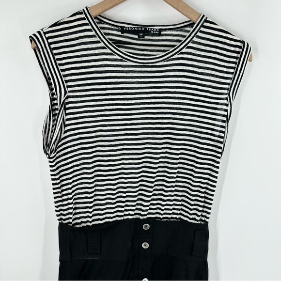 Veronica Beard Jeans Capri Linen Midi Dress Ruffle Black White Stripes Small - Picture 4 of 16